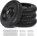 13 Inch Flat Free Wheels Tires 4.00-6 Solid Replacement with Universal 5/8" Axle Bore Hole, 16 Spacers and 8 Pins, for Wheelbarrow, Garden Wagon, Hand Truck, Trolley, Lawn Mower, 4 Pack