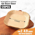 Disposable Paper Liners, 120 Pcs Square Airfryer Parchment Cooking Non-Stick Liner Accessories, Microwave Oven, Frying Pan, Oil-proof Air Fryers Filters Sheet for 2 3 4 4.5 Qt Baking Basket