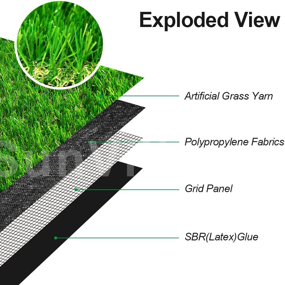 Artificial Grass Turf 2FTX4FT, 1.38" Pile Height Realistic Synthetic Grass, Indoor Outdoor Pet Faux Grass Astro Rug Carpet for Garden Backyard Patio Balcony