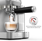 Cappuccino Coffee Machine with Automatic Milk Frother, Compact Espresso Machine with Pressure Gauge, Stainless Steel Cappuccino Maker with for Home, Office