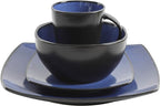 Gibson Elite Soho Lounge Square Reactive Glaze Stoneware Dinnerware Set, Service for 4 (16pc), Sapphire