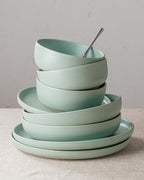 Famiware Milkyway Plates and Bowls Sets, 12 Pieces Dinnerware Sets, Reactive Glaze Dish Set, Stoneware Dishes Set for 4, Light Green