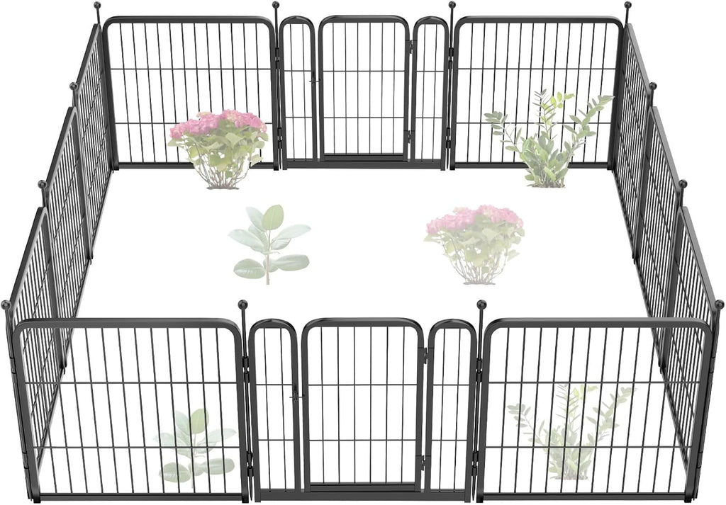 FXW Garden Fence Outdoor for The Yard – 24in(H) x 22.8ft(L) Heavy Duty Metal Animal Barrier for Dog and Rabbit, Decorative Dog Fence, 12 Panels, Black