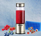 Portable Smoothie blender Glass bottle Mini USB rechargeable 2 battery Handheld Shakes blend Cup USB juicer Cordless (BlackSteel)
