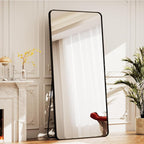 BEAUTYPEAK Black Full Length Mirror, 71"x32" Rounded Corner Floor Mirror Standing Hanging or Leaning Against Wall, Suitable for Bedroom or Dressing Room