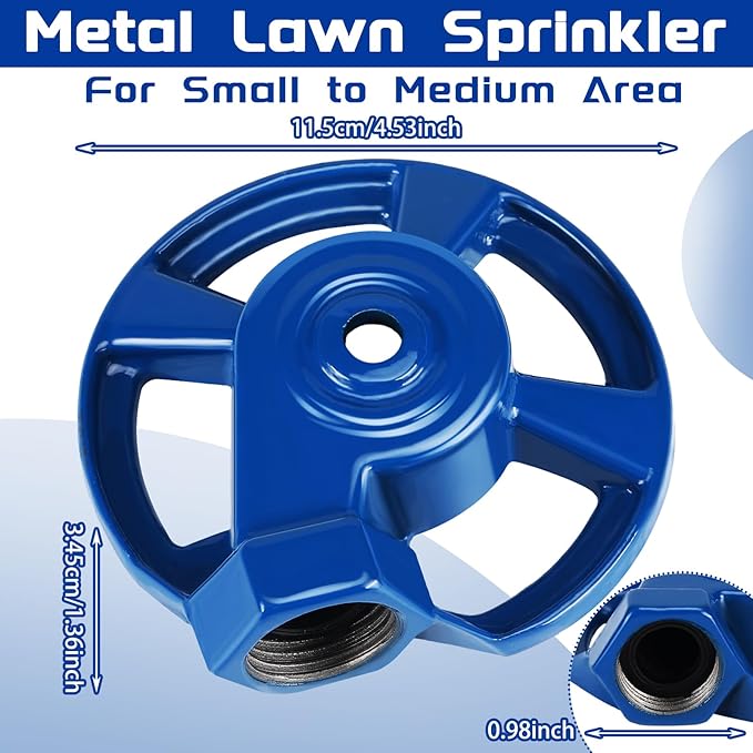 Domensi 1 Pack Cast Iron Lawn Sprinklers for Yard Heavy Duty Metal Garden Water Sprinkler American Threaded Joints for Lawn Garden Yard Irrigation System, Blue