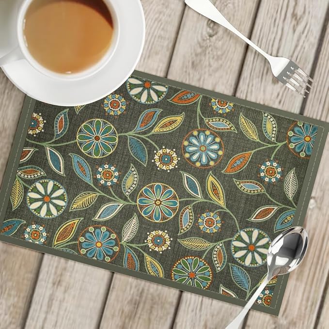 Snycler Table Runner Boho Table Runners Vintage Elegant Farmhouse Table Center Linen Decor for Home Dining Party Entrance (12x18 Inch,Set of 4) Gray&Green