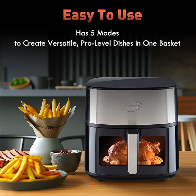 Air Fryer 8 in 1, XL 8.5 QT Large Airfryer with View Windows,MAX 450℉ for Crispy, 85% Less Oil, Fast Roast, Preheat, Shake, Bake, Non-Stick Basket for Easy Clean, With Professional Recipes