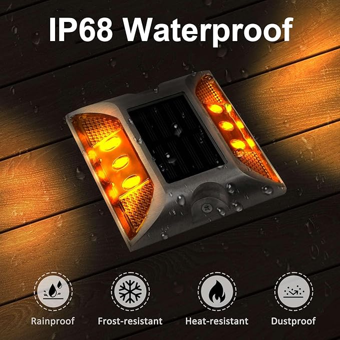 Aolyty Solar Driveway Dock Lights, IP68 Waterproof Deck Lights Outdoor, Warning Step Reflective Road Marker for Sidewalk Stair Garden Pathway Walkway (2 Pack, Red)