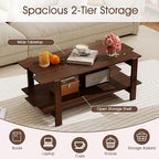 GOFLAME Wood Coffee Table with Storage, 2-Tier Irregular Center Table with Open Storage Shelf, Modern Accent Tea Table for Living Room, Home Office, Reception Room (Walnut)