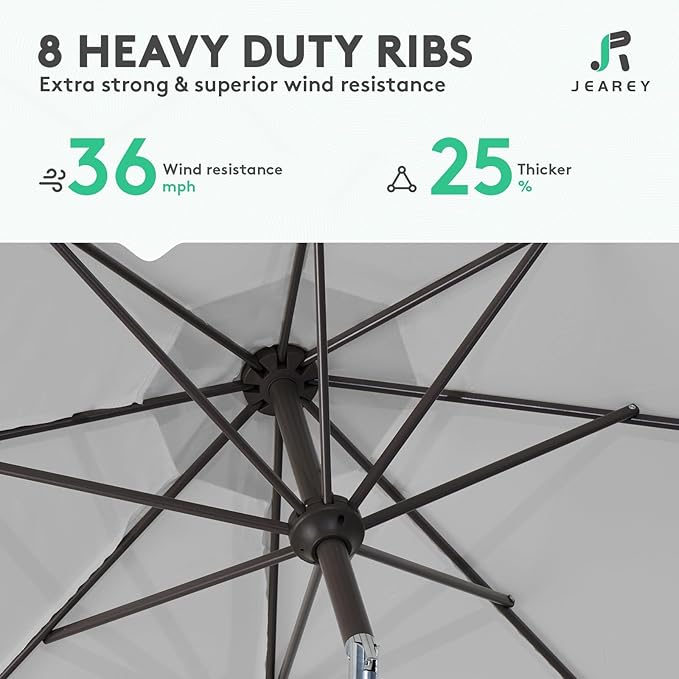 JEAREY 10FT Outdoor Patio Umbrella Outdoor Table Umbrella with Push Button Tilt and Crank, Market Umbrella 8 Sturdy Ribs UV Protection Waterproof for Pool, Garden (Light Gray)