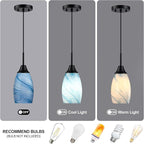 Mini Glass Pendant Light 4.72" with Handblown Blue Marble Art Glass Hanging Light 3-Pack Oval Ceiling Hanging Light Fixture for Dining Room Kitchen Island Cafe Foyer Hallway
