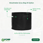 FCMP Outdoor 10-Gallon Modern Lightweight Non-Woven Insulating Fabric Breathable Grow Bags for Indoor or Outdoor Gardening, Black (5 Pack)