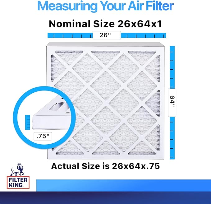 Filter King 26x64x1 Air Filter | 4-PACK | MERV 8 HVAC Pleated A/C Furnace Filters | MADE IN USA | Actual Size: 26 x 64 x .75"
