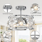 12.6" Semi Flush Mount Ceiling Light Modern 3-Lights Drum Ceiling Lighting with Chrome Finish Vintage Modern Crystal Flower Light Fixture for Bedroom, Entryway, Kitchen, Dining Room, E12