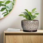 SQOWL Ceramic Plant Pots - 10 Inch Planter for Indoor Plants Outdoor, Large Flower Pots with Drainage Hole and Saucer, Decorative Round Planter, Apartment Decor, Garden Gifts for Women, White