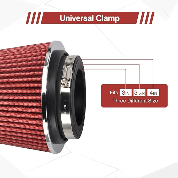 Universal Clamp On Air Intake Filter fits 3 In /3.5 In /4 In Three Different Size, Cone Air Intake Filter-Red
