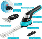 DURATECH Cordless Hedge Trimmer, 7.2V 2-in-1 Handheld Rechargeable Grass Trimmer & Hedge Shears with USB Type-C Cable, Built-in Li-ion Battery, Electric Shrub & Grass Shears for Garden, Yard and Lawn