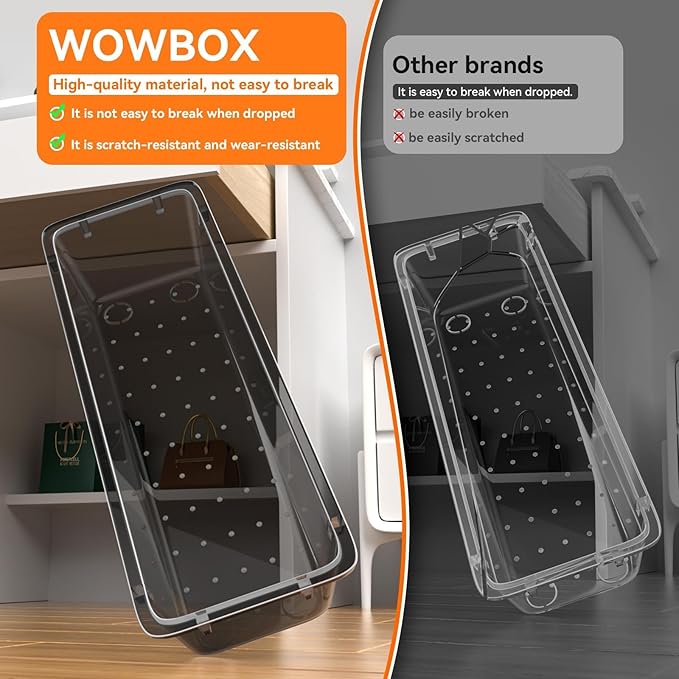 WOWBOX 40 PCS Clear Plastic Drawer Organizer Set, 4 Sizes Desk Drawer Organization and Storage Containers for Makeup, Cosmetics, Jewelry and Gadgets in Kitchen, Bathroom, Bedroom, Office, Clear Black