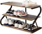 Shoe Rack, Z-Frame Wooden 3-Tier Shelf with Durable Metal Shelves, Shoe Organizer for High Heels, Hallway, Living Room, Closet, Bedroom (Light Rustic)