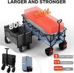 49" L Collapsible Foldable Extended Wagon with 500lbs Weight Capacity,300L Heavy Duty Beach Cart,Large Utility Wagon with Cup Holders,Cart for Sports,Outdoors,Grocery,Shopping (LightBlue)