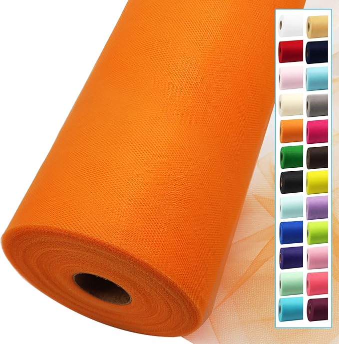 Orange Tulle Fabric Rolls 54 Inch by 40 Yards Tulle Bolt Spool for Wedding Decorations DIY Halloween Tutu Baby Shower Table Skirt Ceiling Decor Birthday Party Craft Supplies