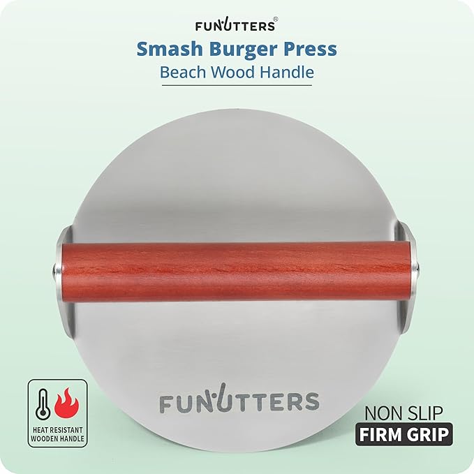Smash Burger Press Patty Maker, 6'' Hamburger Smasher Tool, Heavy-Duty Stainless Steel 304, BBQ Grill and Flattop Griddle Accessory - Commercial Grade