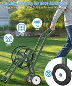 Artigarden Garden Hose Reel Cart with Wheels, Holds 165 ft of 5/8’’ Hose Outdoor Heavy Duty Powder-coated Steel Water Storage Winder Holder with 3.9 Ft Leader Hose for Outside Lawn Yard, Green