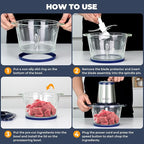 DEVINC Food Processor, Electric Food Chopper with 2 Bowls (8 Cup+8 Cup), 2 Sets Blades, 500W Meat Grinder & Veggie Chopper, 2 Speed for Baby food &Family Use Blue