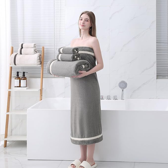 Extra Large Bath Sheets 40x80 Inches,Luxury Bath Towel,Super Soft & Absorbent,Oversized Microfiber Shower Towels for Bathroom,Yoga,SPA,Pool（Dark Grey 2Piece）