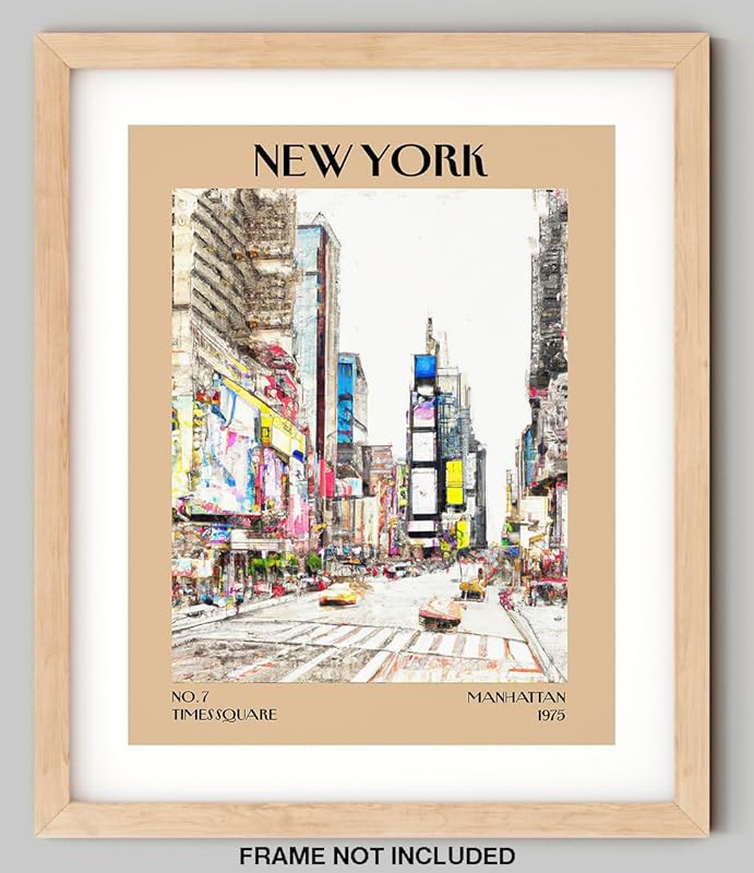 Retro Vintage New York Wall Art Print - 11x14 Unframed Poster - New York City Souvenirs, Cute Trendy Colorful Wall Decor (Times Square, 11x14")