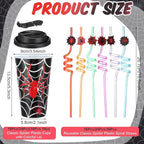 Yungyan 36 Sets Spider Party Favors Goodie Cups with Lids and Straws for Halloween Party Decorations Reusable 16oz Plastic Candy Cups Plastic Straws for Birthday Gift (Spider)