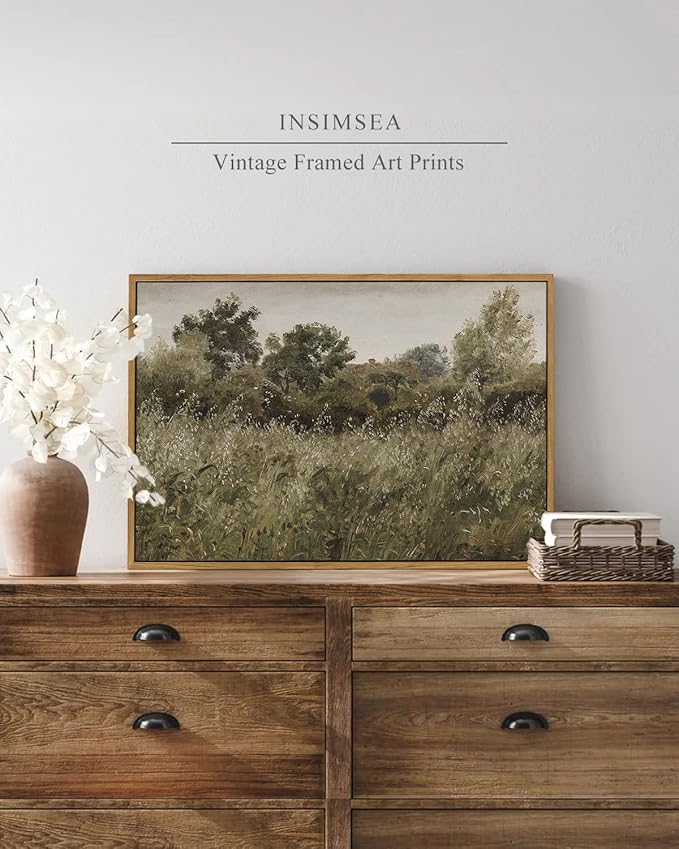 InSimSea Framed Canvas Wall Art Vintage Decor, Room Decor Wilderness Field Paintings Large Canvas Wall Art Prints, Nature Scenery Kitchen Bathroom Bedroom Decor, 16"x24"