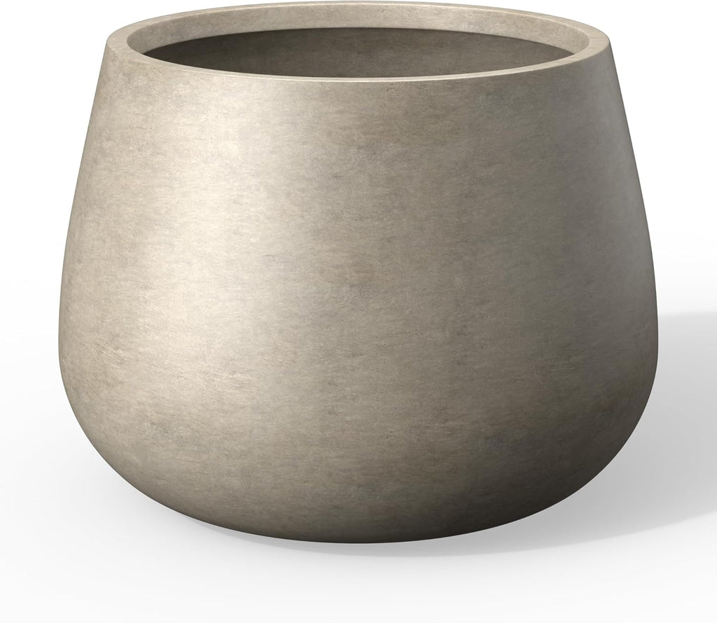 Kante Curva Series Planter, 14.8 Inch Round Concrete Garden Pot with Draiange Hole and Rubber Plug, Suitable for Indoor Plants, Home, Garden, Patio, Weathered Concrete