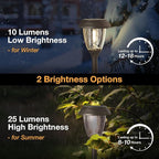 XMCOSY+ Solar Lights Outdoor 10/25 LM LED with 2 Lighting Modes, Solar Garden Lights Glass and Metal, IP65 Waterproof Solar Powered for Yard Pathway Walkway Driveway Patio (6 Pack, Warm White)