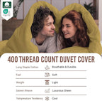 Pizuna Pure 100% Cotton Twin Duvet Cover Set, Luxurious 400 Thread Count Long Staple Cotton Sateen Weave with Button Closure (Combed Mustard Gold Cotton Duvet Cover Twin)
