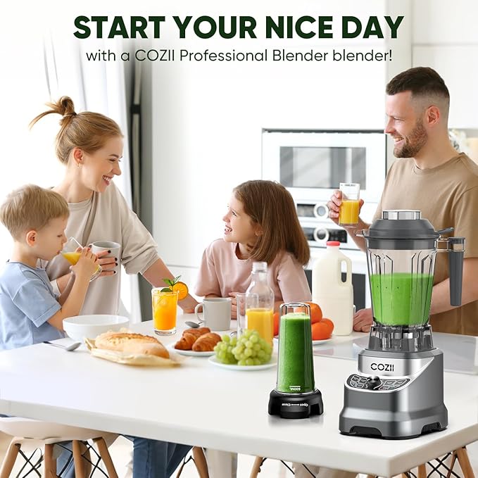 COZII Commercial Blender 2000 Peak Watt, Countertop Blenders for Kitchen,64 Oz Pitcher/21-Oz To-go Cup, 7 Preset Programs for Ice Crush/Frozen Drinks/Nut Butter, High Speed, Dishwasher Safe