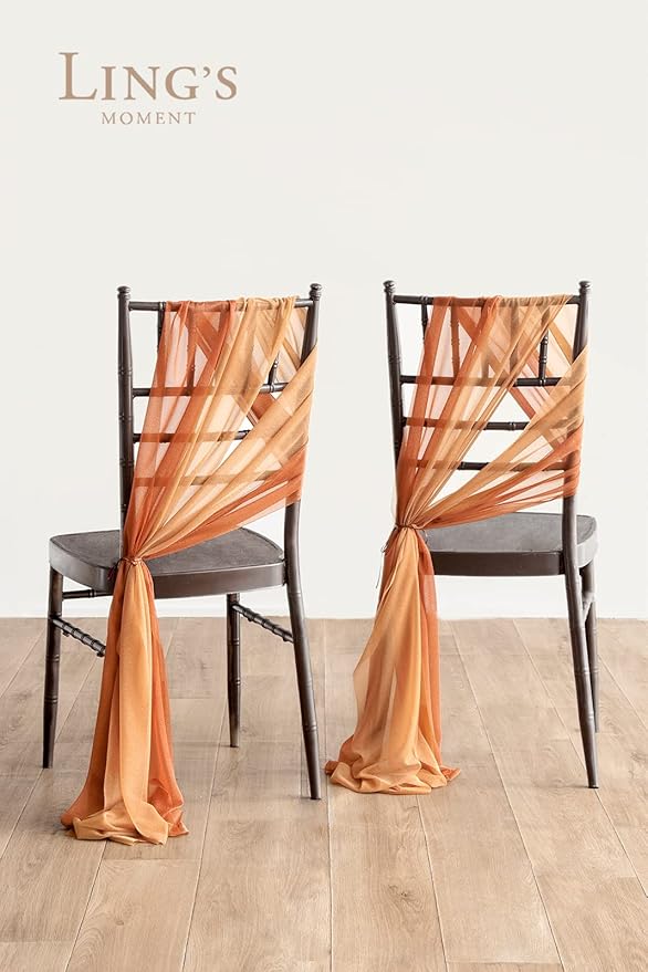 Ling's moment Wedding Chair Sashes Cover Aisle Decorations Draping Fabric Wrinkle-Free with Tie 16 Shades of Burnt Orange for Party Ceremony Reception Floral Arrangement Banquet Outdoor Decor