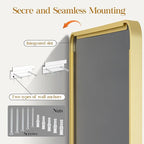 55×30 Gold Bathroom Mirror, Rectangular Bathroom Vanity Mirror for Wall with Rounded Corners & Aluminum Alloy Frame, Tempered-Glass, Modern, Farmhouse, Horizontal/Vertical, Entryway, Bedroom