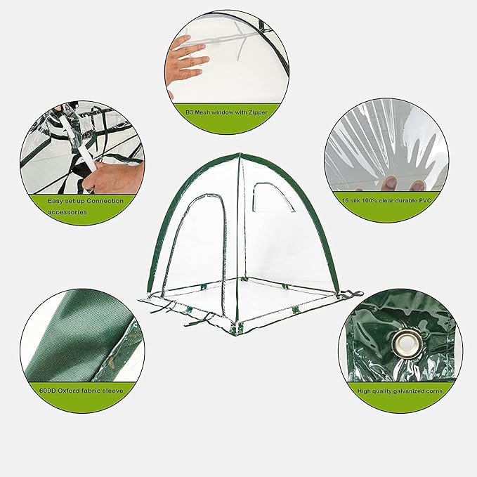Porayhut Pop Up Greenhouse Cover Flower House,Pack of 3,Mini Gardening Plant Sunshine Room,Backyard PVC Cover for Cold Frost Protector Gardening Plants