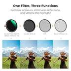 K&F CONCEPT 55mm Black Diffusion Mist Effect 1/4 & Variable ND2-32(1-5 Stops) & Circular Polarizing Filter CPL-in 1 HD Lens Filter with 28 Multi-Coatings for Camera Lenses (Nano-X Series)