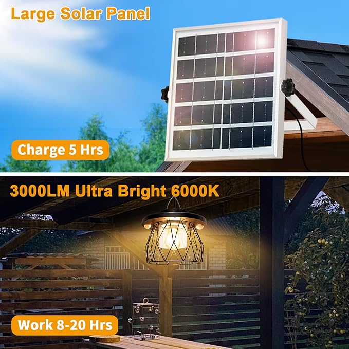 Shed Light Solar Powered, 2 Motion Sensor Lights Outdoor with Remote, Unique Diamond Design Metal Frame Hanging Lantern with Timer, Gazebo Lights for Patio Barn Garage Shop