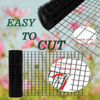 Black Metal Garden Fence, 48inch(H) x 100ft(L), 2 inch x 4 inch,12.5GA 2/3/4/5/6 Ft Tall Chicken Wire PVC Coated Welded Wire Mesh Roll for Dogs Border Yard Vegetable Plant Protection Poultry Netting
