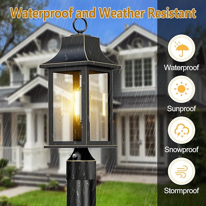 Dusk to Dawn Hardwired 120V Outdoor Post Light, 19.29" Oil Rubbed Bronze Lamp Post Fixture with Pier Mount Base, Waterproof Aluminum Pole Light for Yard, Patio, Garden, Driveway, Pathway