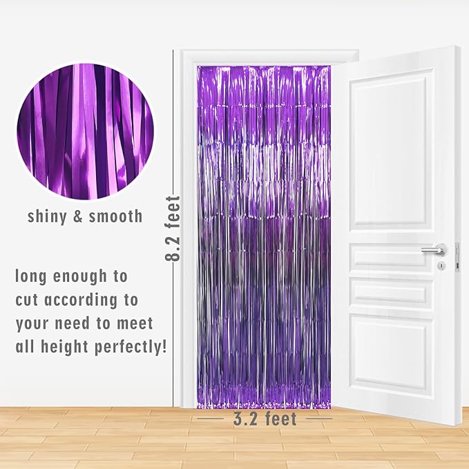 GOER 3.2 ft x 8.2 ft Metallic Tinsel Foil Fringe Curtains Party Photo Backdrop Party Streamers for Halloween Birthday,Graduation,New Year Eve Decorations (5 Packs,Purple)