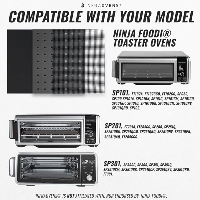 INFRAOVENS Reusable Mats Compatible with Ninja Foodi SP101 SP201 SP301 SP351, Toaster Oven Liners, Accessories for Countertop Convection Oven, Air Fryer Oven with Heat Resistant Non-Stick Liner