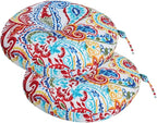 FUNHOME Bistro Chair Cushions 15 inch,Set of 2,Tufted Round Chair Cushions with Ties,15"x15"x4",Water Resistant Round Seat Cushion for Barstool Chairs,Patio Garden Kitchen Outdoor Furniture(Phoenix)
