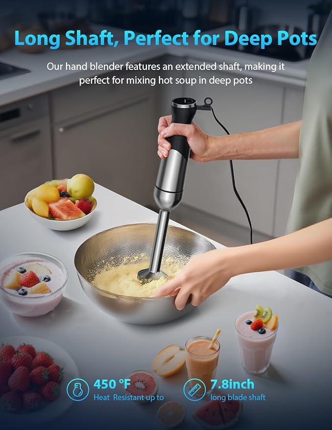Immersion Blender Handheld Hand Blender, Speed Settings, Stainless Steel, Black