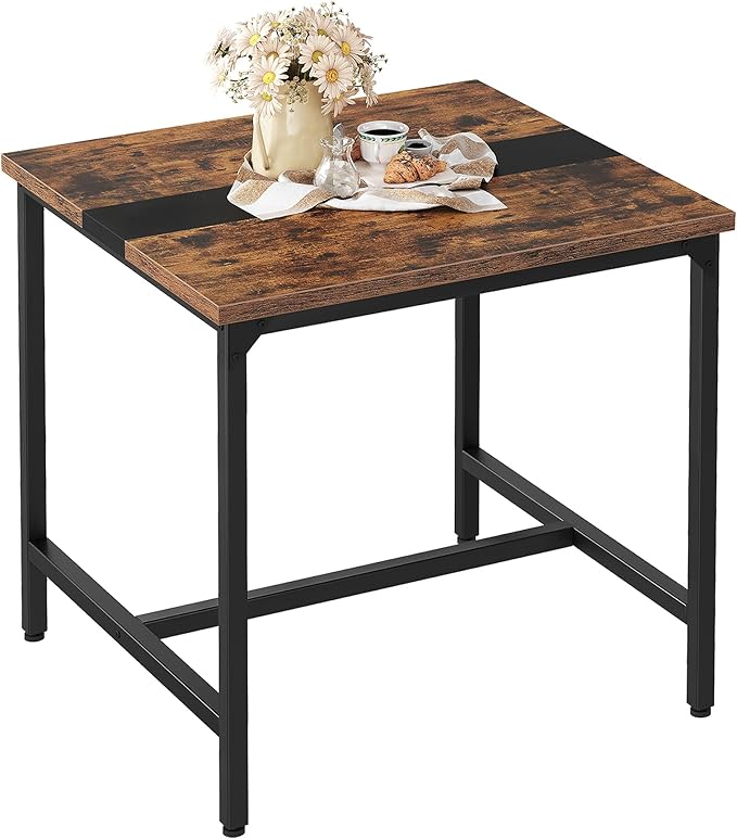 Square Kitchen Dining Table, 29.5'' Dining Table, Small Dining Tables, Writing Desk, Coffee Tables, for Restaurant, Living Room, Apartment, Rustic Brown and Black TCZ02BF