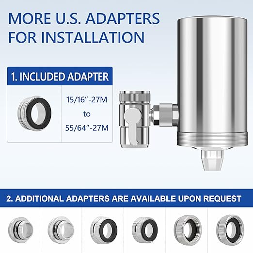 1200 Gallons Faucet Water Filter, 2.2 GPM Outlet Flow Rate Tap Water Filter, Six Improvements Water Faucet Filtration System, Removes Chlorine, Lead, Sediments, Bad Taste and More